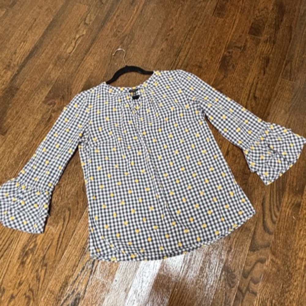 Talbots Gingham Embroidered Top Medium